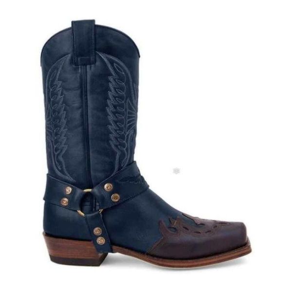 

boots side zipper knight men's square embroidery women's leather head keep warm, Black