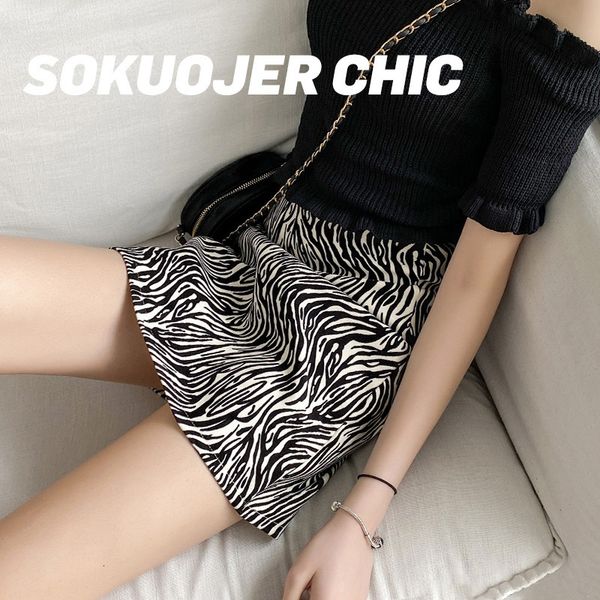 

skirts zebra print skirt women's 2021 short high waist a-word wrap hip thin spring and autumn summer skirt, Black