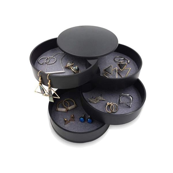 

storage bottles & jars 4 layers creative rings jewelry display travel case makeup box round portable organizer earring holder