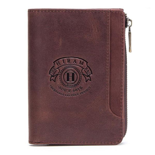 

high end crazy horse cow leather men's wallet card holder zip coin pocket multi-function coffee color short for men wallets1, Red;black