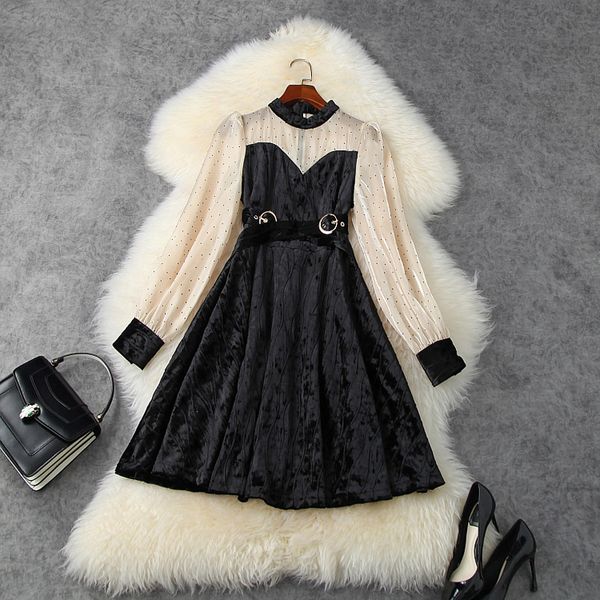 

2021 new celebrities sweet mini retro autumn women princess dress vintage long sleeve ladies winter velvet party dresses vv5m, Black;gray