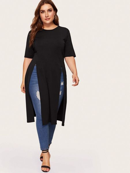 

plus split longline tee o8n2#, Black