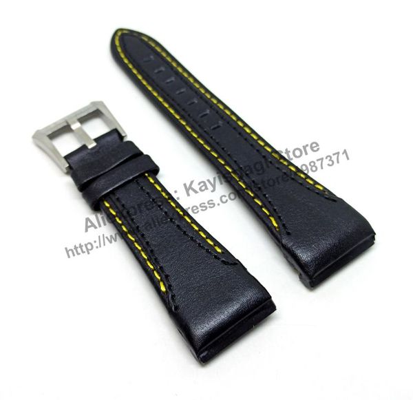 

watch bands 26mm black genuine leather yellow stitched band strap compatible for velatura 7t84-0ad0 - spc049p1 spc049p9, Black;brown