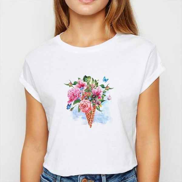 

style fruits flower spring summer womens t shirt ropa mujer beautiful aesthetics graphic tee o neck shirts, White