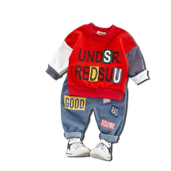 Bambini Toddler Boy Girl Lettera Set di abbigliamento per bambini Marca Boy Fashion T-shirt con maniche di colore diverso + Jeans Outwear 210713
