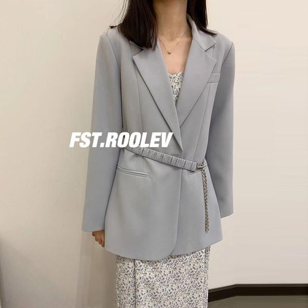 

women's suits & blazers female light blue blazer jacket office lady slim coat with waist belt long sleeve casual solid tailored women f, White;black