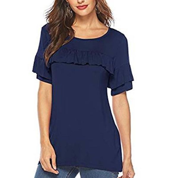 

women's t-shirt daily work tshirts camiseta mujer holgada ladies round neck solid color lace decoration casual short sleeves streetwear, White