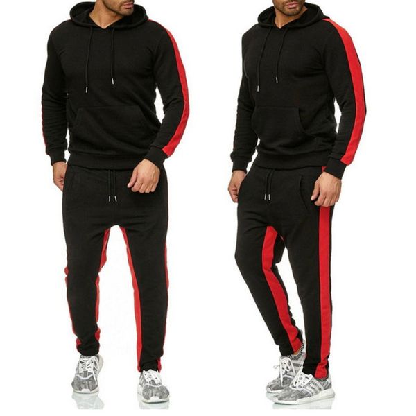

mens hoodie suit fashion letter print autumn brand casual sports suit mens suit sports two piece piece splicing hoodie, Black