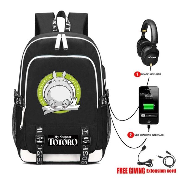 

backpack usb charging headphone jack otaku kanpsack my neighbor totoro miyazaki hayao cosplay teenagers lapbag school bags