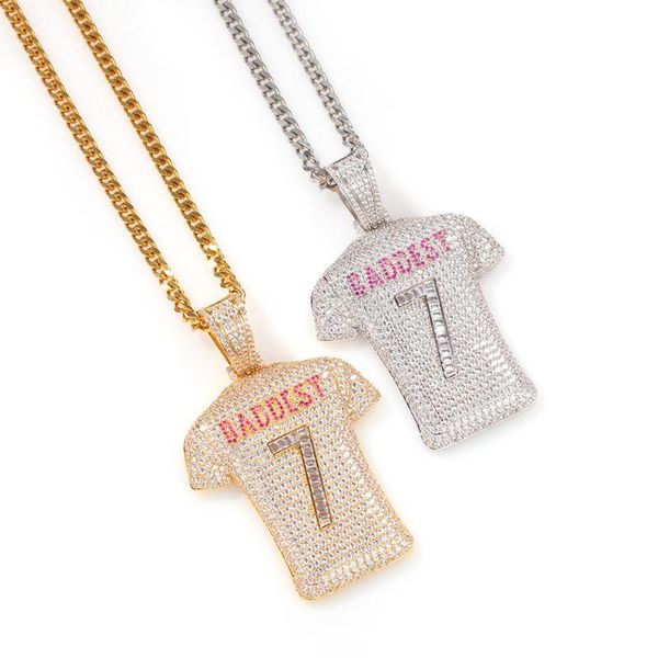 

pendant necklaces hip hop men gold silver color stainless steel full zircon no. 7 jersey crystal miami necklace for