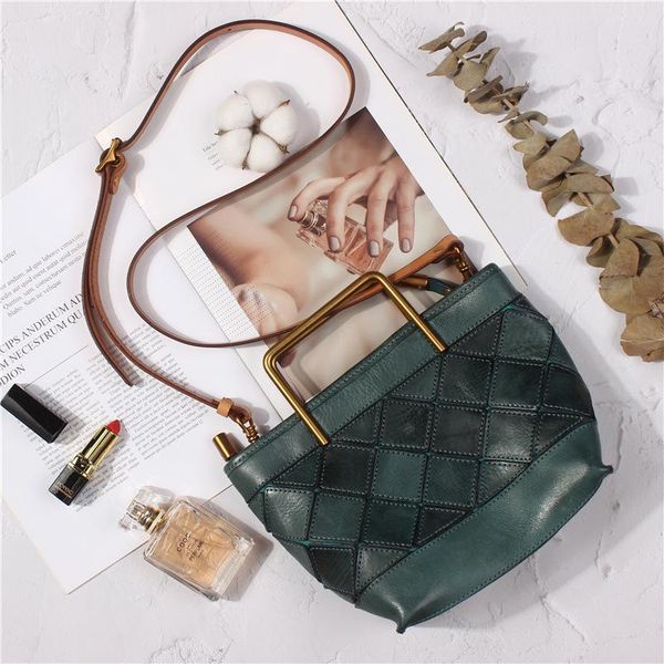 

evening bags johnature fashion commuter women handbag vintage genuine leather plaid stitched natural cowhide shoulder & crossbody
