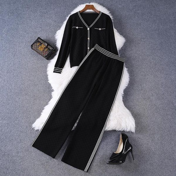 

women's two piece pants 2021 autumn clothing casual fashion all-match v-neck buttoned long sleeve shirt jacket high waist trousers, White