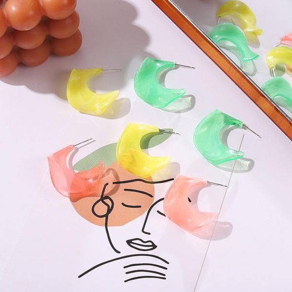 

stud metal candy color resin geometric girl simple earrings party accessories stone moon shape alloy, Golden;silver