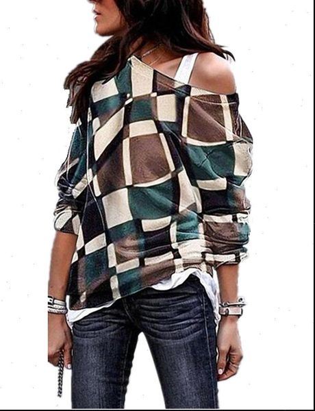 

baharcelin 4xl 5xl big size women girl shirts summer printed plaid blouse shirt full sleeve loose plus size clothing, White