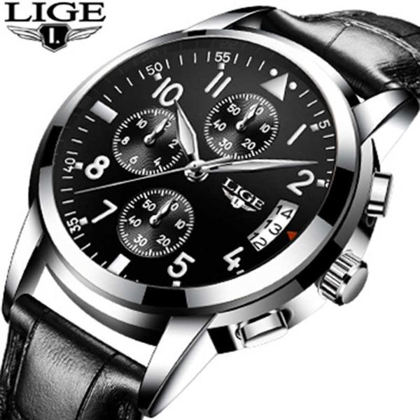 LIGE Business Mens Orologi Moda Lusso Top Brand Orologio al quarzo Sport militare Impermeabile Orologio in pelle da uomo Relogio Masculino 210527