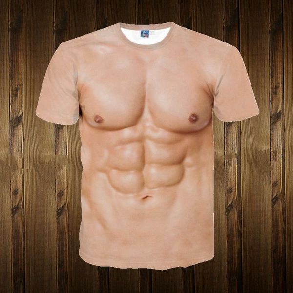 

men's t-shirts muscular men t-shirt personality realistic cosplay 3d fake chest muscles abdomen 33styles summer x09, White;black