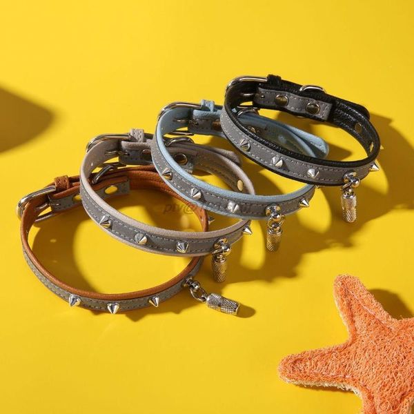 

cat collars & leads faux leather dog reflective collar with id tag pendant punk rock spiked rivet adjustable necklace loop