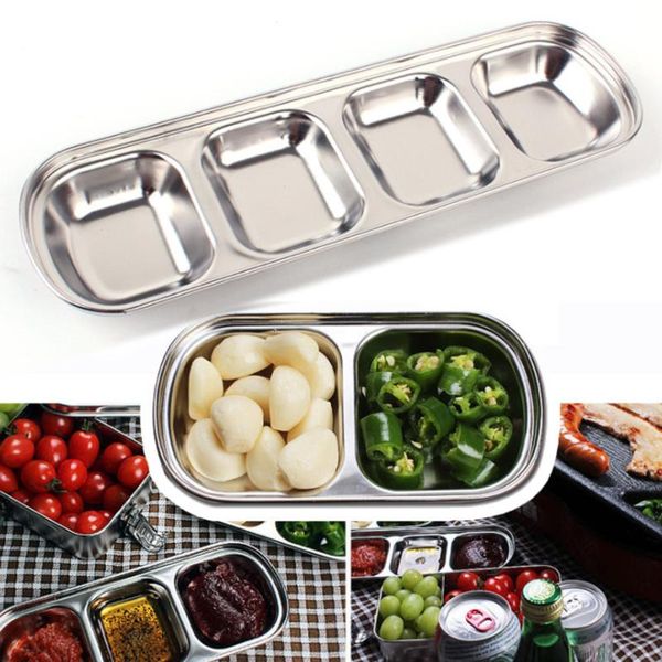 

dishes & plates 1 / 2/ 3 4 grids stainless steel seasoning dish multi-grid barbecue dipping divided bbq condiment bowl soy sauce vinegar