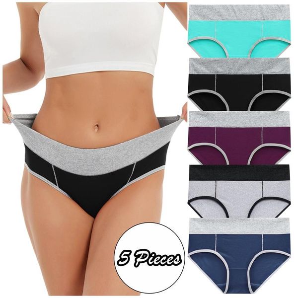 

women's panties plus size pantie mixed color 5pcs/lot women underwear high waist briefs abdomen cotton underpants solid breathable fema, Black;pink