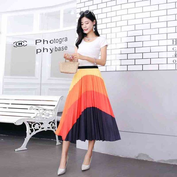 

skirts summer frh and sweet women's striped long pleated half skirt, Black