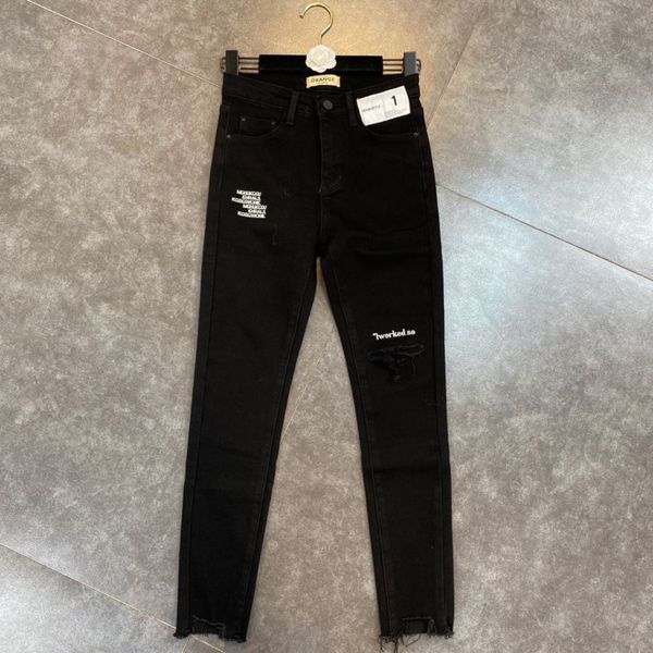 

2021 female winter new fashion style high waist embroidered lattern casual thin decoration demin pencil pants mfjm, Blue