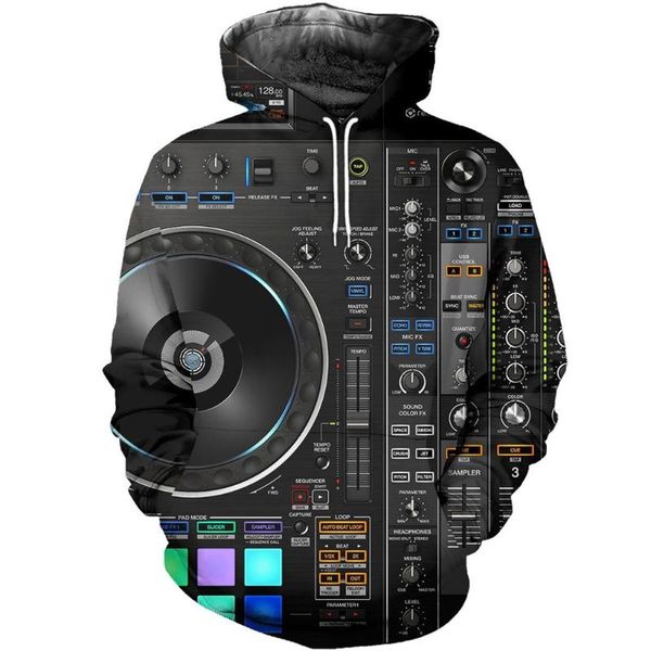 Hoodies masculinos moletons impressão 3D DJ Mixing Controller roupas de arte streetwear masculino feminino pulôver engraçado unissex com capuz/camisola/zíper para