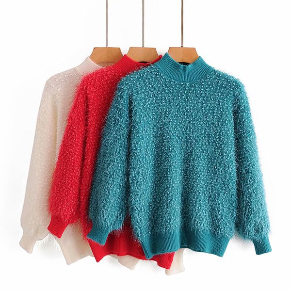 

2021 new women pullover shiney silk sweaters autumn winter wool warm sweater casual long sleeve pull female outwear coat s5b1, Black;white