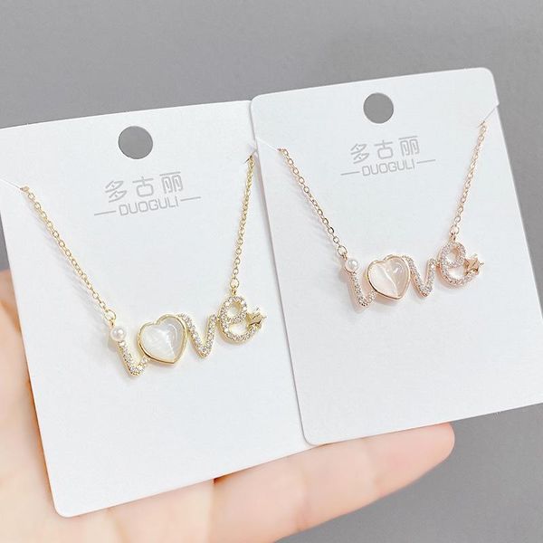 

chains korean fashion simple necklace clavicle chain 520 valentine's day gift opal lov e pendant hand jewelry wholesale, Silver
