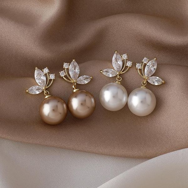 

stud korean fashion pearl earrings women's simple temperament cubic zirconia butterfly jewelry for girl, Golden;silver