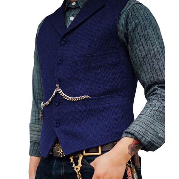 

men's vests vest formal business herringbone suit notch lapel wool/tweed waistcoat groomsmen for wedding, Black;white