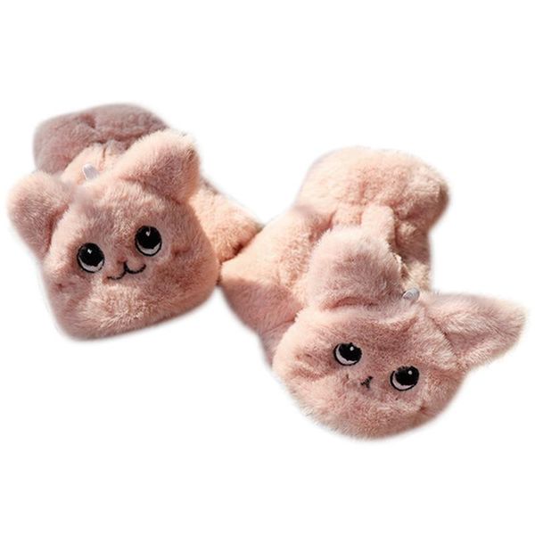 

five fingers gloves women student thicken plush warm half finger cute cat embroidery convertible flip winter fingerless touch screen, Blue;gray