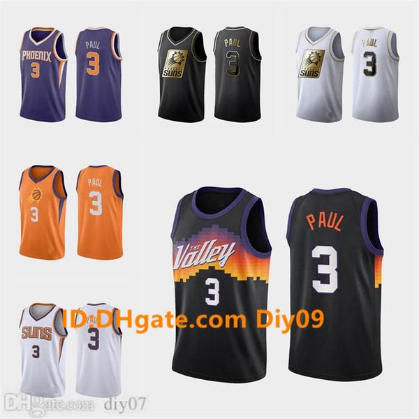 

3 chris paul phoenix suns 2020-21 city basketball new icon jerseys orange black purple white, Black;red