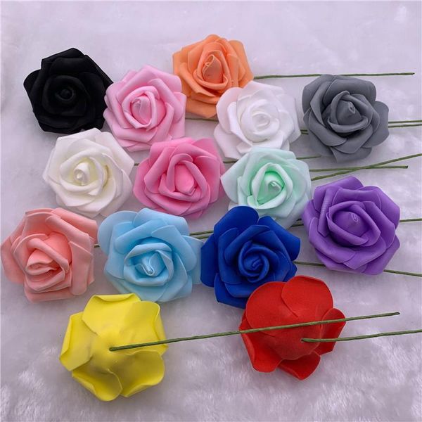 

50pcs 7-8cm large foam flowers artificial roses flowers heads foam roses realistic fake with stem diy wedding bouquet