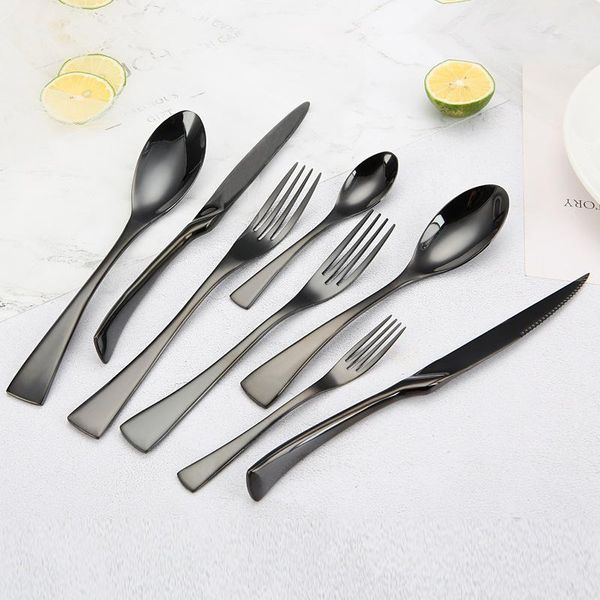 

flatware sets black cutlery set 6/8 pcs stainless steel western gold tableware fork steak knife dinnerware el restaurant