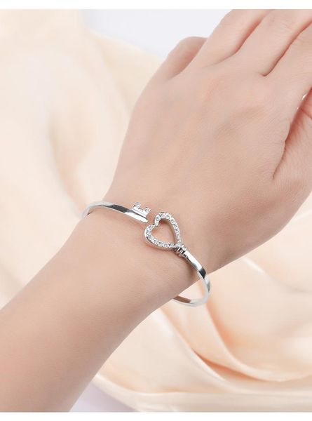 

bangle personalized stainless steel adjustable key with heart bracelet, Black