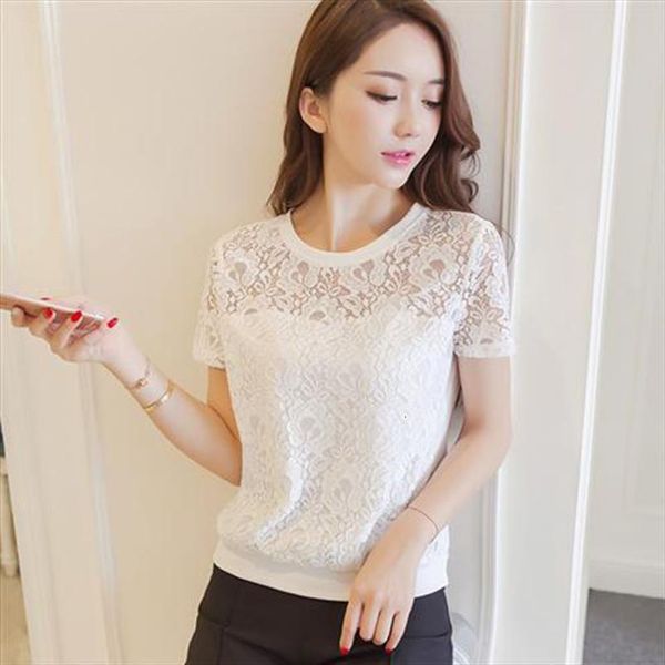 

spring summer style lace casual womens shirt short sleeve white blusas df2713