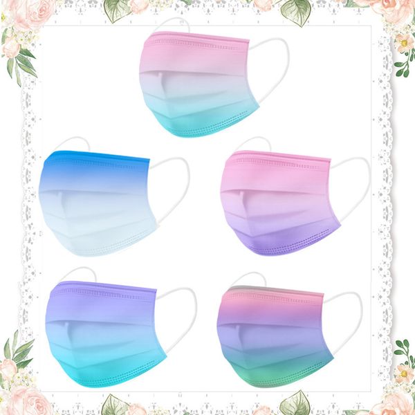 

custom logo color new disposable three-layer melt blown rainbow gradient 5-color mixed boxed mask