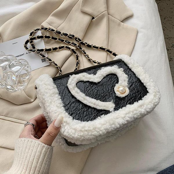 

cross body plush square crossbody bag 2021 winter high-quality pu leather women's designer handbag chain shoulder messenger purses