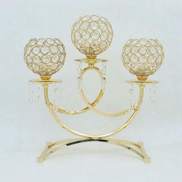 

crystal three head metal candlestick electroplate golden candle cup romantic candlelight dinner home wedding decor ornament