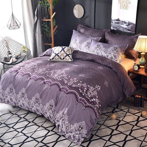 Conjuntos de cama Conjunto de cobertura de edredão Home Têxteis Camas de cama Poliéster Padrão Floral Tamanho Twin Europ 240x220 Quilt Covers Fronha