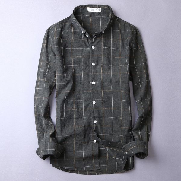 

2021 new novo estilo masculina xadrez linho e algodo marca camisas de manga longa para moda casual camisa dos homens 0lqh, White
