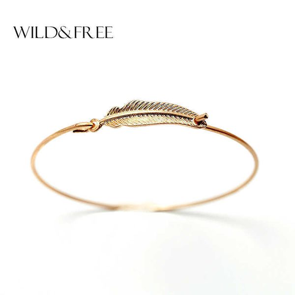 Moda Folha De Ouro Aberto Cuff Bangle Simples Criativo Bijoux Pulseras Abertura Bracelet Jóias Para As Mulheres Meninas Melhores Amigos Q0719