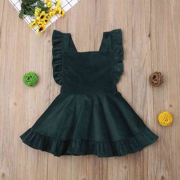 

vintage style corduroy toddler girl dress kid baby ruffles square collar outfits wedding party sleeveless tutu, Red;yellow