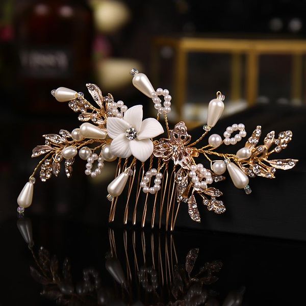 

hair clips & barrettes wedding comb decor rhinestone and pearl fashion elegant beautiful accessory for bride bridesmaids jl, Golden;silver