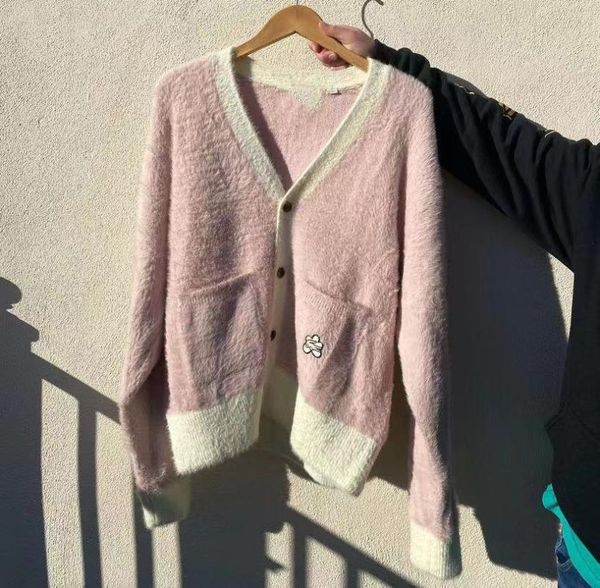 

men's sweaters golf wang le fleur soft pink cardigan autumn winter sweater tyler the creator women/men wool jacket, White;black