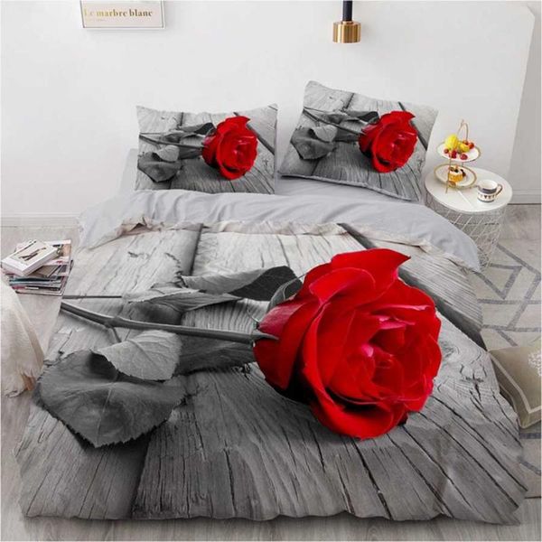 

bedding sets 3d red rose set flower conforter luxury duvet cover pillowcase floral home textiles 2/3pcs polyester bedclothes
