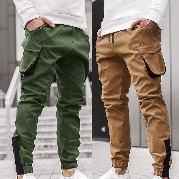 

men's pants autumn men hip hop harem joggers 2021 spring mens trousers slim fit multi-pocket patchwork casual sweatpants, Black