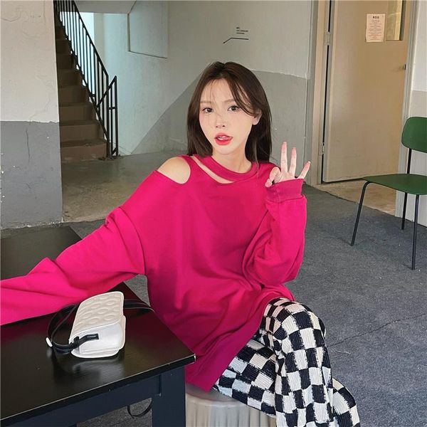 

women's hoodies & sweatshirts 2021 autumn fruit color off-the-shoulder rac, Black