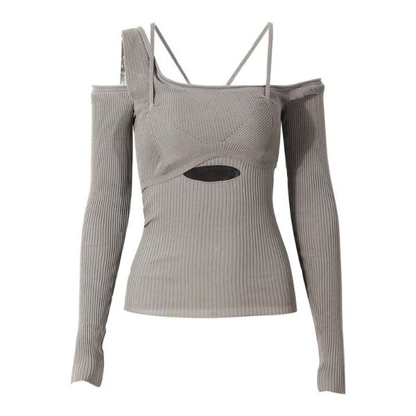 

women's blouses & shirts msxu sweater 20 autumn off-shoulder one-shoulder irregular hollow out slim slimming shirt bottoming, White