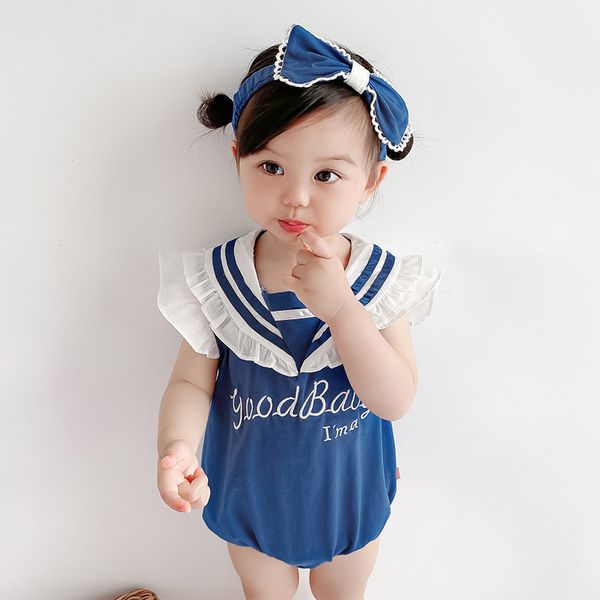

sailor baby girls romper summer costume clothes baby girls for newborn cotton sleeveless infant toddler sunsuit with headband, Blue